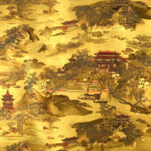 现代中式金箔纸山水画立体壁纸
